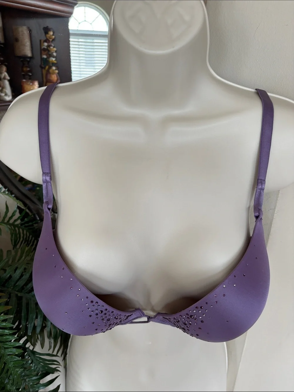 Victoria's Secret Bombshell Plunge Smooth Purple Rhinestone Studded Push-Up Bra
